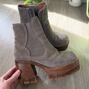 Free People x Jeffrey Campbell chunky platform Chelsea boots in taupe suede